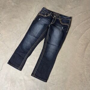 Vintage Maurices Denim Jeans Womens 9/10 Dark Blue Baggy‎ Y2K Contrast Stitching